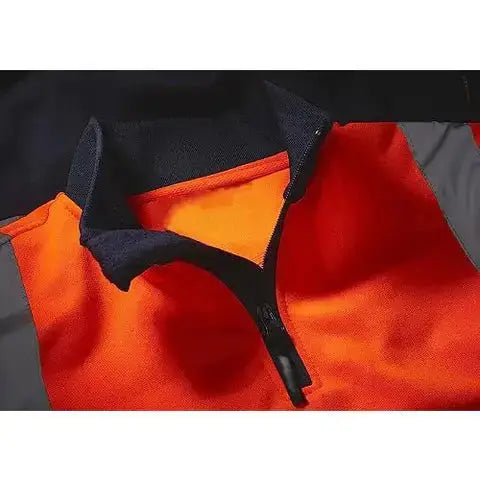 Sweat haute visibilité Col zippé Standsafe HV040 en polyester orange et jaune avec bandes rétroréfléchissantes argentées, idéal pour le travail BTP.