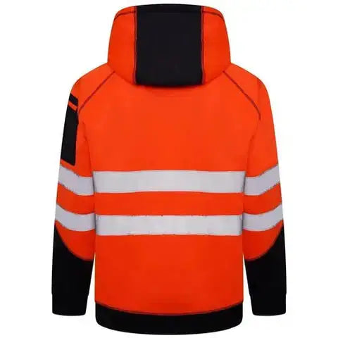 Sweat à capuche poche kangourou Aviator haute visibilité Hoodie - AV034, orange et jaune fluorescent, bandes réfléchissantes, conforme EN ISO 20471:2013 Classe 3.