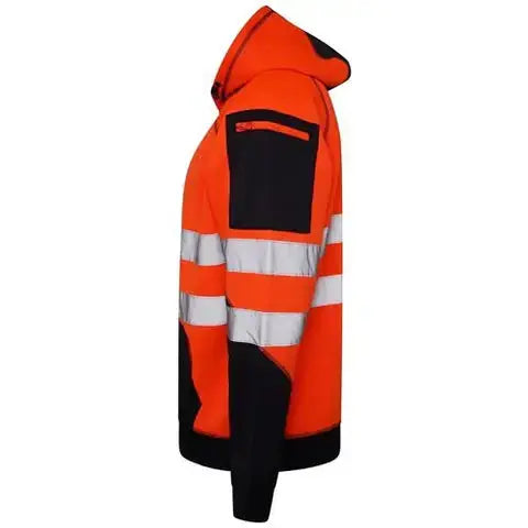 Sweat à capuche poche kangourou Aviator haute visibilité Hoodie - AV034, orange et jaune fluorescent, bandes réfléchissantes, conforme EN ISO 20471:2013 Classe 3.