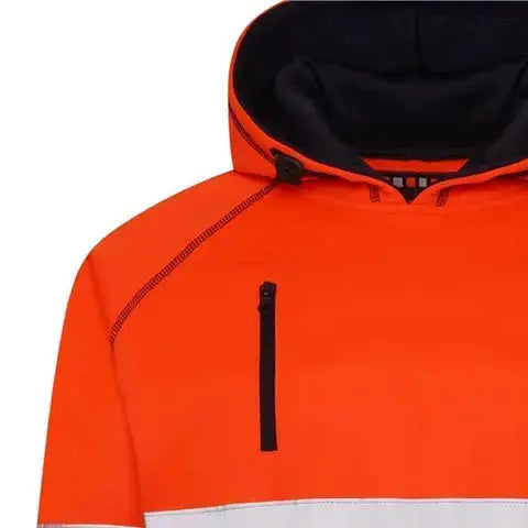 Sweat à capuche poche kangourou Aviator haute visibilité Hoodie - AV034, orange et jaune fluorescent, bandes réfléchissantes, conforme EN ISO 20471:2013 Classe 3.