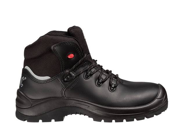 Chaussures de sécurité ACDC X430 S3 en cuir noir avec semelle résistante à la chaleur, idéale pour le BTP et les environnements industriels.