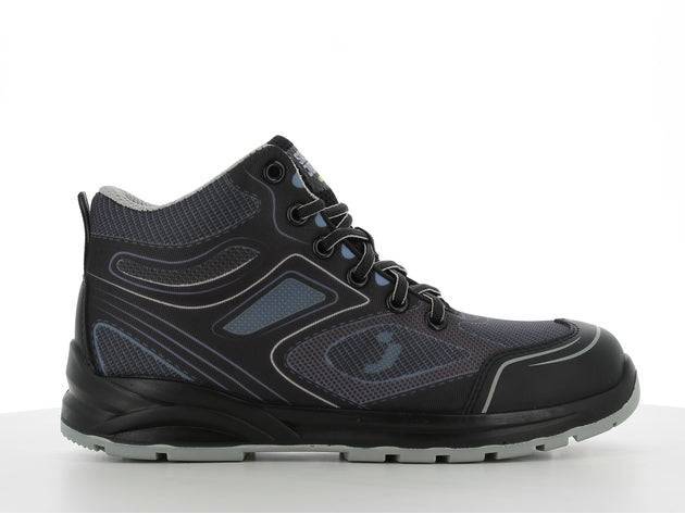 Chaussures de sécurité CADOR S1P MID mi-hautes noires avec semelle antidérapante, design sportif et protection ESD pour industries comme l'automobile.