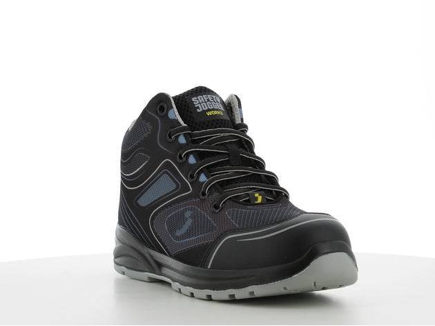 Chaussures de sécurité CADOR S1P MID mi-hautes noires avec semelle antidérapante, design sportif et protection ESD pour industries comme l'automobile.