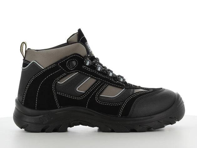 Chaussures de sécurité CLIMBER S3 mi-hautes noires et grises avec semelle antidérapante, légères et sans métal pour usage professionnel.