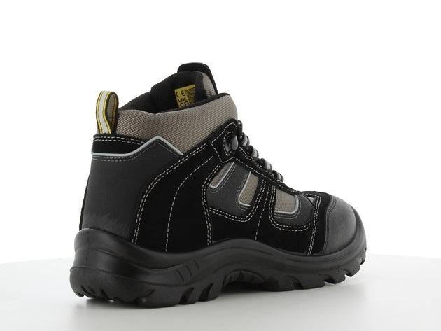 Chaussures de sécurité CLIMBER S3 mi-hautes noires et grises avec semelle antidérapante, légères et sans métal pour usage professionnel.