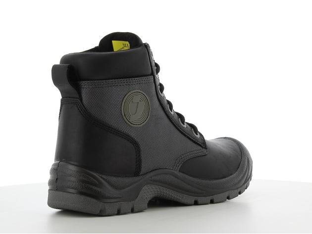 Chaussures de sécurité DAKAR S3 noires avec tige résistante à l'eau, semelle antidérapante et design robuste pour environnements exigeants.