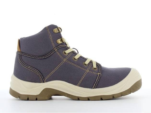 Chaussures de sécurité DESERT S1 P en toile blue avec semelle antidérapante et embout acier, adaptées pour le BTP et le travail.