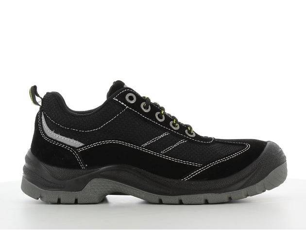 Chaussures de sécurité GOBI S1 P noires avec semelle antidérapante et protection des orteils, idéales pour le travail en BTP et industrie.