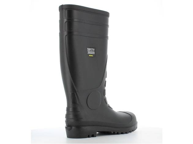 Botte de sécurité en PVC HERCULES S5 noire avec embout en acier et semelle antidérapante, idéale pour les environnements industriels exigeants.