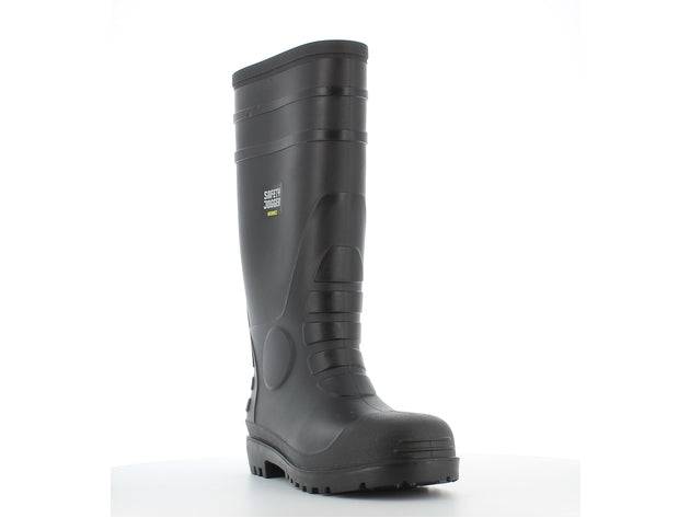 Botte de sécurité en PVC HERCULES S5 noire avec embout en acier et semelle antidérapante, idéale pour les environnements industriels exigeants.