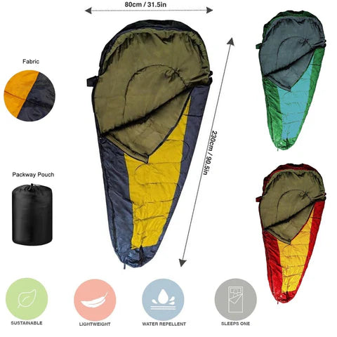 Sac de couchage chaud type momie avec housse de transport